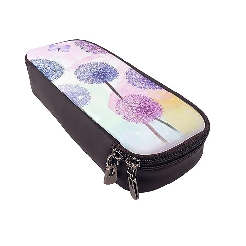 VGFJHNDF Canadian Smokey Mountain Cliff Federmäppchen Leder Flip Pencil Box Tasche Organizer für Büro College Schule Erwachsene Teenager Mädchen Junge, Bunte Blumen lila Schmetterling, Einheitsgröße, von VGFJHNDF