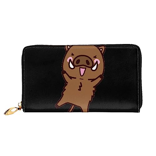 VGFJHNDF Cartoon Charakter Erdbeere bedruckte Ledergeldbörse stilvolle lange Jacke Brieftasche, 12 Kreditkartenfächer, 4 Geldfächer, 1 Münzfach mit Reißverschluss, Jumping Boar Animation, von VGFJHNDF