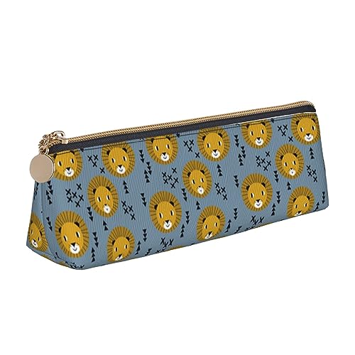 VGFJHNDF Cartoon Krabbe Leder Dreieck Federmäppchen Reißverschluss Bleistift Box – Schule Minimalistisches Federmäppchen und Make-up-Tasche für Männer, Frauen, Mädchen, Jungen, Löwe Löwen Kopf Löwe von VGFJHNDF