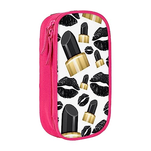 VGFJHNDF Coole schwarze Lippen Federmäppchen Fach Bleistift Box Tasche Organizer für Büro College Schule Erwachsene Teenager Mädchen Jungen Schwarz, rose, Einheitsgröße, Make-up-Tasche von VGFJHNDF