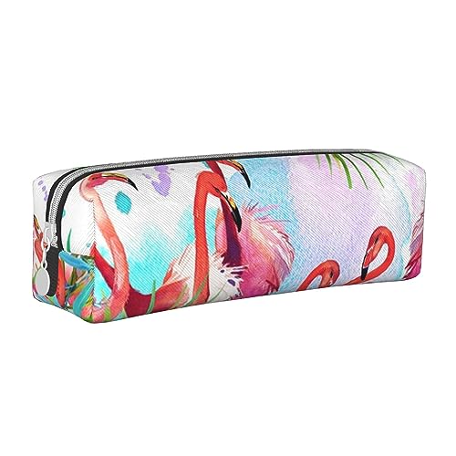 VGFJHNDF Coole schwarze Lippen Leder Federmäppchen Reißverschluss Bleistift Box – Schule Minimalistisches Federmäppchen und Make-up-Tasche für Männer, Frauen, Mädchen, Jungen, Bemalter Flamingo, von VGFJHNDF