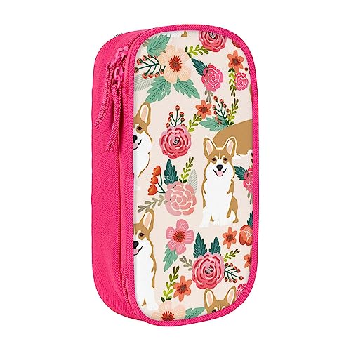 VGFJHNDF Corgi Federmäppchen mit Blumenmotiv, für Büro, Uni, Schule, Erwachsene, Teenager, Mädchen, Jungen, Schwarz, rose, Einheitsgröße, Make-up-Tasche von VGFJHNDF