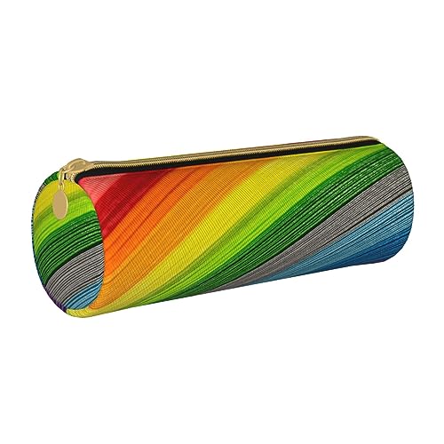 VGFJHNDF Desert Federmäppchen aus Leder, rund, mit Reißverschluss, minimalistisches Federmäppchen und Make-up-Tasche für Männer, Frauen, Mädchen, Jungen, Regenbogenfarbene Streifen, Einheitsgröße, von VGFJHNDF