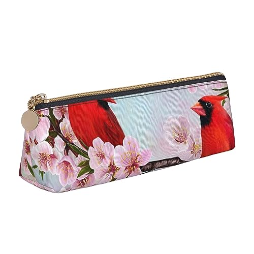 VGFJHNDF Federmäppchen aus Elchleder, dreieckig, mit Reißverschluss, minimalistisches Federmäppchen und Make-up-Tasche für Männer, Frauen, Mädchen, Jungen, Red Birds Branch Blossom, Einheitsgröße, von VGFJHNDF