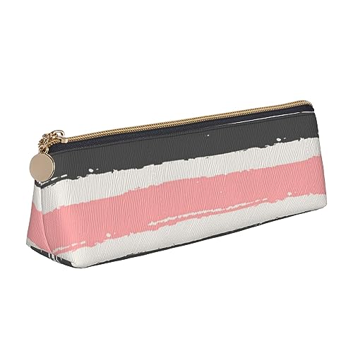 VGFJHNDF Federmäppchen aus Elchleder, dreieckig, mit Reißverschluss, minimalistisches Federmäppchen und Make-up-Tasche für Männer, Frauen, Mädchen, Jungen, Rosa hell- und dunkelgraue Streifen., von VGFJHNDF