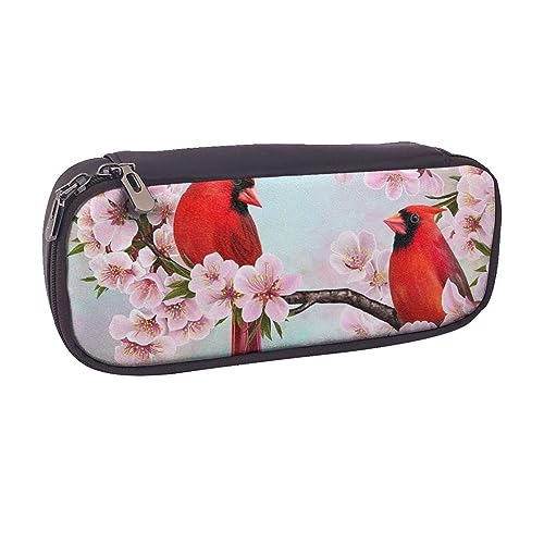 VGFJHNDF Federmäppchen aus Elchleder mit weihnachtlichem Elch, für Schule, Schule, Büro, Make-up-Tasche, Organizer für Männer, Frauen, Mädchen, Jungen, Red Birds Branch Blossom, Einheitsgröße, von VGFJHNDF