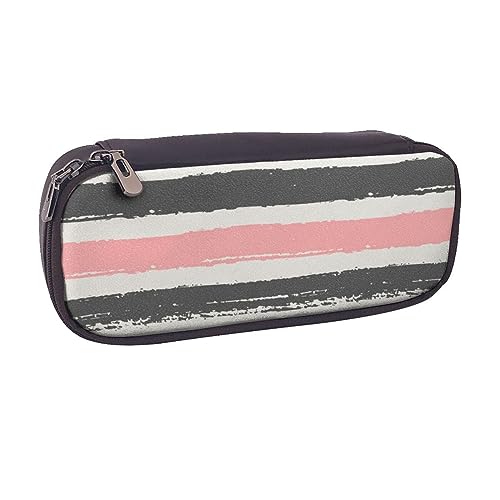 VGFJHNDF Federmäppchen aus Elchleder mit weihnachtlichem Elch, für Schule, Schule, Büro, Make-up-Tasche, Organizer für Männer, Frauen, Mädchen, Jungen, Rosa hell- und dunkelgraue Streifen., von VGFJHNDF