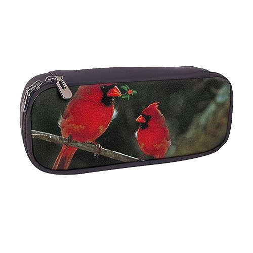 VGFJHNDF Federmäppchen aus Leder, Motiv: Weihnachtsmann und Tiere, Flip-Bleistiftbox, Schule, Stifttasche, Büro, Make-up-Tasche, Organizer für Männer, Frauen, Mädchen, Jungen, Red Birds Fauna Wild, von VGFJHNDF