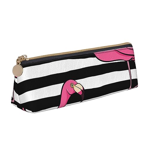 VGFJHNDF Federmäppchen aus Leder, gestreiftes und leichtes Dreieck, mit Reißverschluss, minimalistisches Federmäppchen und Make-up-Tasche für Männer, Frauen, Mädchen, Jungen, Rosa Flamingo, von VGFJHNDF