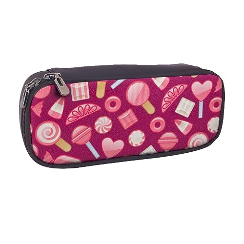 VGFJHNDF Federmäppchen aus Leder mit farbigem Ananas, für Schule, Schule, Büro, Make-up-Tasche, Organizer für Männer, Frauen, Mädchen, Jungen, Pink Candy, Einheitsgröße, Make-up-Tasche von VGFJHNDF