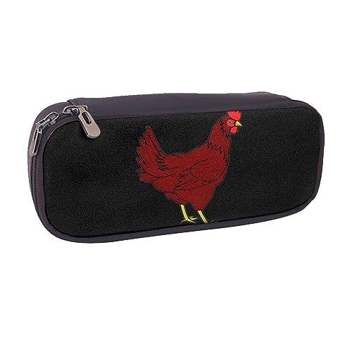 VGFJHNDF Federmäppchen aus Leder mit farbigem Ananas, für Schule, Schule, Büro, Make-up-Tasche, Organizer für Männer, Frauen, Mädchen, Jungen, Rotes Huhn, Einheitsgröße, Make-up-Tasche von VGFJHNDF