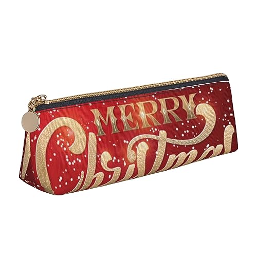 VGFJHNDF Federmäppchen aus Leder mit schwarzen Punkten, dreieckig, mit Reißverschluss, minimalistisches Federmäppchen und Make-up-Tasche für Männer, Frauen, Mädchen, Jungen, Merry Christmas Too, von VGFJHNDF