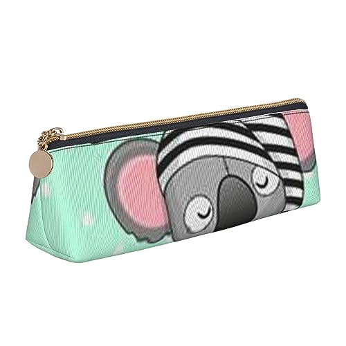 VGFJHNDF Federmäppchen aus Leder mit schwarzen Punkten, dreieckig, mit Reißverschluss, minimalistisches Federmäppchen und Make-up-Tasche für Männer, Frauen, Mädchen, Jungen, Schlafende Koala Cap, von VGFJHNDF