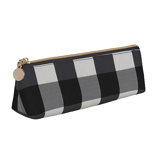 VGFJHNDF Federmäppchen aus Leder mit schwarzen Punkten, dreieckig, mit Reißverschluss, minimalistisches Federmäppchen und Make-up-Tasche für Männer, Frauen, Mädchen, Jungen, Schwarz-Weiß-kariert, von VGFJHNDF