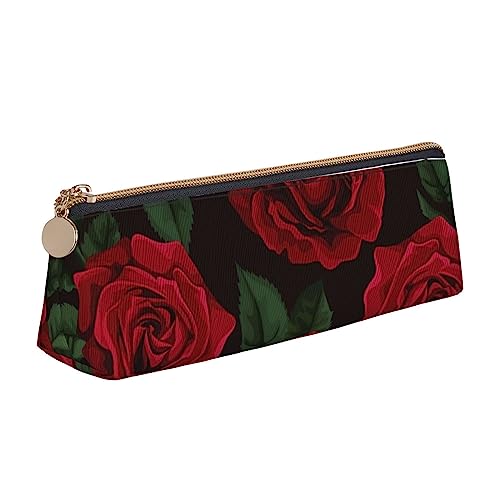 VGFJHNDF Federmäppchen aus schwarzem Marmor-Leder, dreieckig, mit Reißverschluss, minimalistisches Federmäppchen und Make-up-Tasche für Männer, Frauen, Mädchen, Jungen, rote rose, Einheitsgröße, von VGFJHNDF