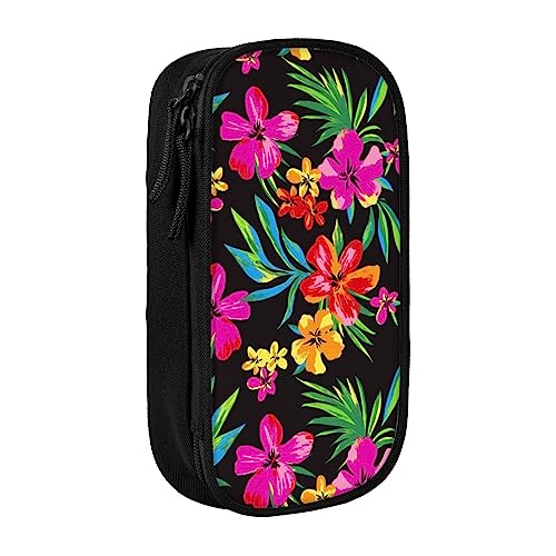 VGFJHNDF Federmäppchen im Hawaii-Stil, buntes Blumenmuster, Stifteetui, Organizer für Büro, Uni, Schule, Erwachsene, Teenager, Mädchen, Jungen, Schwarz, Schwarz , Einheitsgröße, Make-up-Tasche von VGFJHNDF