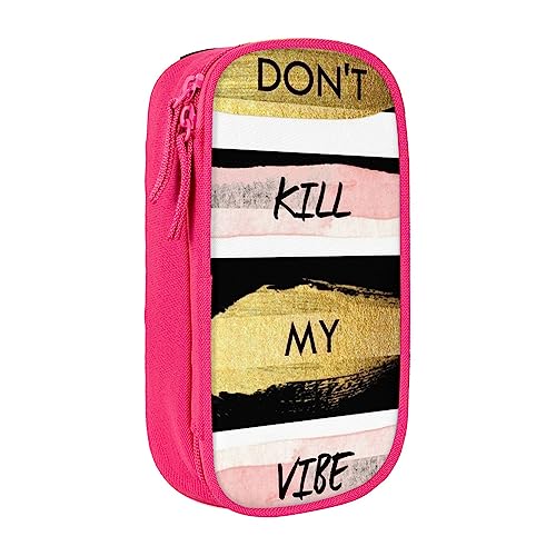 VGFJHNDF Federmäppchen mit Aufschrift "Don't Kill My Vibe", gestreift, für Büro, Uni, Schule, Erwachsene, Teenager, Mädchen, Jungen, Schwarz, rose, Einheitsgröße, Make-up-Tasche von VGFJHNDF