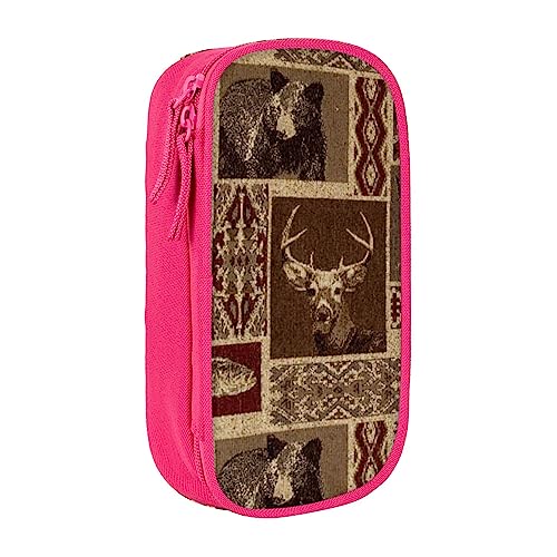 VGFJHNDF Federmäppchen mit Bären-Hirsch-Motiv, für Büro, Uni, Schule, Erwachsene, Teenager, Mädchen, Jungen, Schwarz, rose, Einheitsgröße, Make-up-Tasche von VGFJHNDF