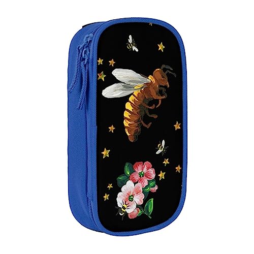 VGFJHNDF Federmäppchen mit Bienen- und Goldstern-Motiv, für Büro, Uni, Schule, Erwachsene, Teenager, Mädchen, Jungen, Schwarz, blau, Einheitsgröße, Make-up-Tasche von VGFJHNDF