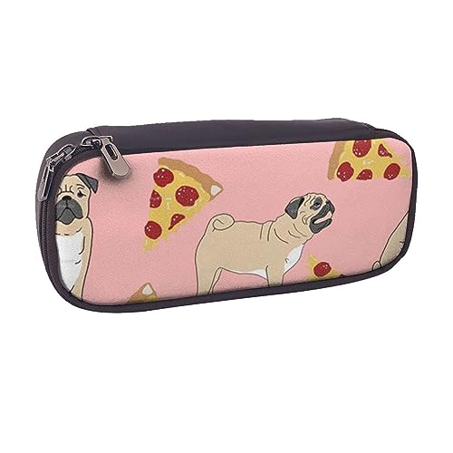 VGFJHNDF Federmäppchen mit Elefantenmotiv, Leder, zum Aufklappen, für Schule, Schule, Büro, Make-up-Tasche, Organizer für Männer, Frauen, Mädchen, Jungen, Mops Pizza Rosa, Einheitsgröße, von VGFJHNDF