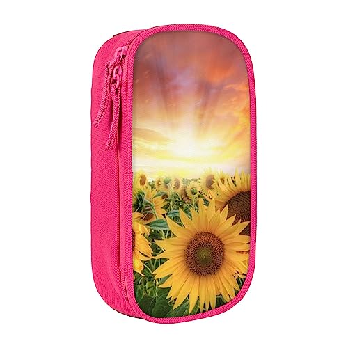 VGFJHNDF Federmäppchen mit Sonnenblumen, Sonnenuntergang, Sonnenlicht, Landschaft, Stifteetui, Stiftebox, Organizer für Büro, Uni, Schule, Erwachsene, Teenager, Mädchen, Jungen, Schwarz, rose, von VGFJHNDF