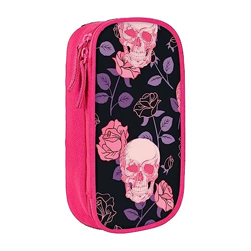 VGFJHNDF Federmäppchen mit Totenkopf-Motiv, für Büro, Uni, Schule, Erwachsene, Teenager, Mädchen, Jungen, Schwarz, rose, Einheitsgröße, Make-up-Tasche von VGFJHNDF