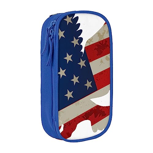 VGFJHNDF Federmäppchen mit amerikanischem Adler und Flagge, Stifteetui, Organizer für Büro, Uni, Schule, Erwachsene, Teenager, Mädchen, Jungen, Schwarz, blau, Einheitsgröße, Make-up-Tasche von VGFJHNDF