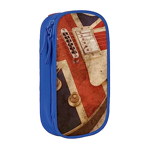 VGFJHNDF Federmäppchen mit britischer Flagge, Motiv: Gitarre, Stiftebox, Organizer für Büro, Uni, Schule, Erwachsene, Teenager, Mädchen, Jungen, Schwarz, blau, Einheitsgröße, Make-up-Tasche von VGFJHNDF