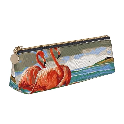 VGFJHNDF Federmäppchen mit buntem Ananas-Muster, Leder, dreieckig, mit Reißverschluss, minimalistisches Federmäppchen und Make-up-Tasche für Männer, Frauen, Mädchen, Jungen, Flamingo Beach, von VGFJHNDF