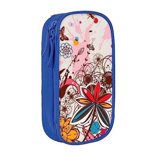 VGFJHNDF Federmäppchen mit buntem Blumen- und Schmetterlings-Motiv, für Büro, Uni, Schule, Erwachsene, Teenager, Mädchen, Jungen, Schwarz, blau, Einheitsgröße, Make-up-Tasche von VGFJHNDF