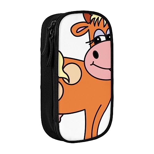 VGFJHNDF Federmäppchen mit niedlichem Cartoon-Kuh-Design, für Büro, Uni, Schule, Erwachsene, Teenager, Mädchen, Jungen, Schwarz, Schwarz , Einheitsgröße, Make-up-Tasche von VGFJHNDF