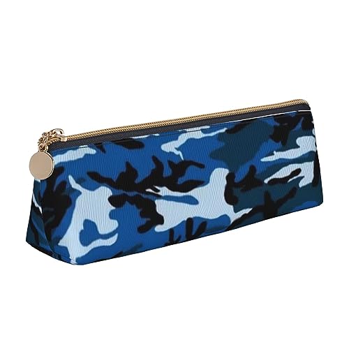 VGFJHNDF Federmäppchen mit pinkem Flamingomuster, Leder, dreieckig, mit Reißverschluss, minimalistisches Federmäppchen und Make-up-Tasche für Männer, Frauen, Mädchen, Jungen, blau camouflage, von VGFJHNDF