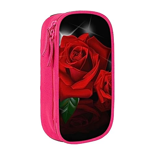 VGFJHNDF Federmäppchen mit roten Rosen, für Büro, Uni, Schule, Erwachsene, Teenager, Mädchen, Jungen, Schwarz, rose, Einheitsgröße, Make-up-Tasche von VGFJHNDF