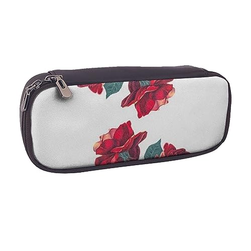 VGFJHNDF Federmappe aus Leder mit roten Rosen, für Schule, Schule, Büro, Make-up, Organizer für Männer, Frauen, Mädchen, Jungen, Rote Rose Blume Cluster, Einheitsgröße, Make-up-Tasche von VGFJHNDF