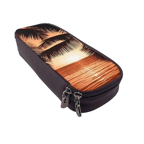 VGFJHNDF Fischschuppen-Federmäppchen, Leder, Flip-Bleistiftbox, Tasche, Organizer für Büro, Uni, Schule, Erwachsene, Teenager, Mädchen, Jungen, Dusk Tropical Beach Palm, Einheitsgröße, Make-up-Tasche von VGFJHNDF