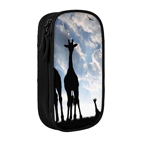 VGFJHNDF Giraffen auf Gras Federmäppchen Fach Federmäppchen Tasche Organizer für Büro, Uni, Schule, Erwachsene, Teenager, Mädchen, Jungen, Schwarz, Schwarz , Einheitsgröße, Make-up-Tasche von VGFJHNDF