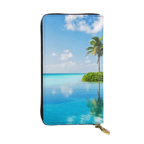 VGFJHNDF Goat Frolic bedruckte lange Ledergeldbörse, 12 Kreditkartenfächer, 4 Geldfächer, 1 Münzfach mit Reißverschluss, Schöne Insel im Meer, Einheitsgröße von VGFJHNDF