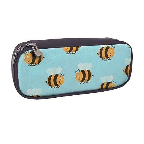 VGFJHNDF Grüne tropische Pflanze Leder Federmäppchen Flip Bleistift Box College Schule Stifttasche Beutel Büro Make-up Tasche Organizer für Männer Frauen Mädchen Jungen, Cartoon Bee Muster, von VGFJHNDF