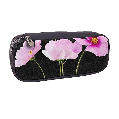 VGFJHNDF Handbemaltes Blumen-Leder-Federmäppchen, Flip-Bleistiftbox, College-Schule, Stifttasche, Tasche, Büro, Make-up-Tasche, Organizer für Männer, Frauen, Mädchen, Jungen, Rosa Blattblumen., von VGFJHNDF