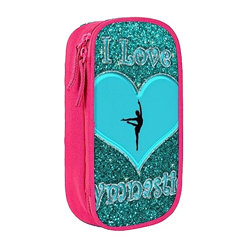 VGFJHNDF I Love Gymnastics Federmäppchen mit Fach für Büro, Uni, Schule, Erwachsene, Teenager, Mädchen, Jungen, Schwarz, rose, Einheitsgröße, Make-up-Tasche von VGFJHNDF