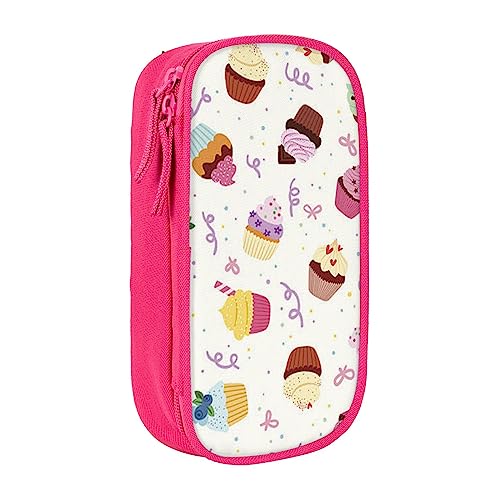 VGFJHNDF Köstliche Cupcakes Federmäppchen Fach Bleistift Box Tasche Organizer für Büro College Schule Erwachsene Teenager Mädchen Jungen Schwarz, rose, Einheitsgröße, Make-up-Tasche von VGFJHNDF