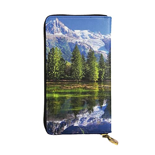 VGFJHNDF Lange Ledergeldbörse mit Blumenmotiv und Blättern, 12 Kreditkartenfächer, 4 Geldfächer, 1 Münzfach mit Reißverschluss, Schnee Berge, Einheitsgröße von VGFJHNDF