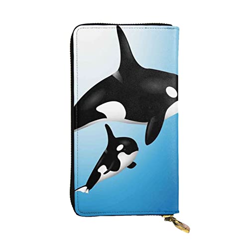 VGFJHNDF Lange Ledergeldbörse mit Cartoon-Vogelmotiv, 12 Kreditkartenfächer, 4 Geldfächer, 1 Münzfach mit Reißverschluss, Wal, Einheitsgröße von VGFJHNDF