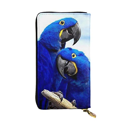 VGFJHNDF Lange Ledergeldbörse mit Glitzer-Aufdruck für St. Patrick's Day, 12 Kreditkartenfächer, 4 Geldfächer, 1 Münzfach mit Reißverschluss, Blauer Papagei, Einheitsgröße von VGFJHNDF