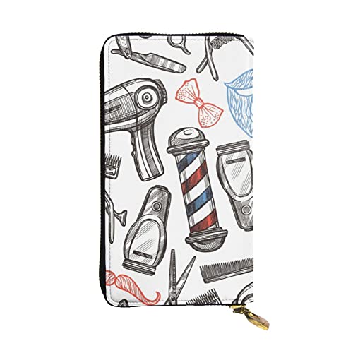 VGFJHNDF Lange Ledergeldbörse mit Regenbogenfarben-Streifen, 12 Kreditkartenfächer, 4 Geldfächer, 1 Münzfach mit Reißverschluss, Einfarbiger Barber Shop, Einheitsgröße von VGFJHNDF