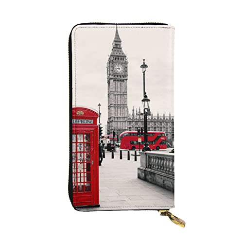 VGFJHNDF Lange Ledergeldbörse mit Weihnachtsmann-Motiv, 12 Kreditkartenfächer, 4 Geldfächer, 1 Münzfach mit Reißverschluss, Rote Telefonzelle London Street, Einheitsgröße von VGFJHNDF