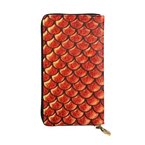 VGFJHNDF Lange Ledergeldbörse mit abstraktem Aufdruck, 12 Kreditkartenfächer, 4 Geldfächer, 1 Münzfach mit Reißverschluss, Rote Fischschuppe, Einheitsgröße von VGFJHNDF
