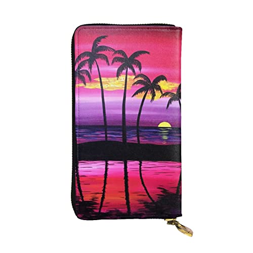VGFJHNDF Lange Ledergeldbörse mit schwarzem Marmor-Aufdruck, 12 Kreditkartenfächer, 4 Geldfächer, 1 Münzfach mit Reißverschluss, Tropische Palme, Einheitsgröße von VGFJHNDF