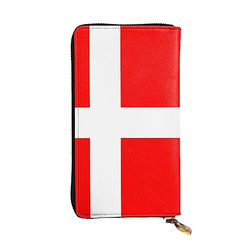 VGFJHNDF Lila bedruckte lange Ledergeldbörse, 12 Kreditkartenfächer, 4 Geldfächer, 1 Münzfach mit Reißverschluss, Dänemark Flagge, Einheitsgröße von VGFJHNDF