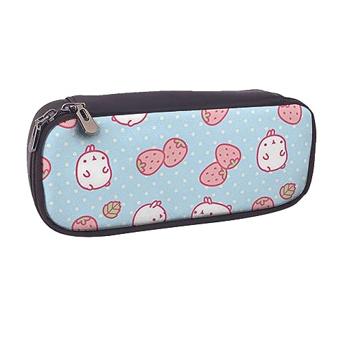 VGFJHNDF Lustiges Federmäppchen aus Leder mit Ananas-Motiv, zum Aufklappen, für Schule, Schule, Büro, Make-up-Tasche, Organizer für Männer, Frauen, Mädchen, Jungen, Cartoon-Charakter: Erdbeere, von VGFJHNDF